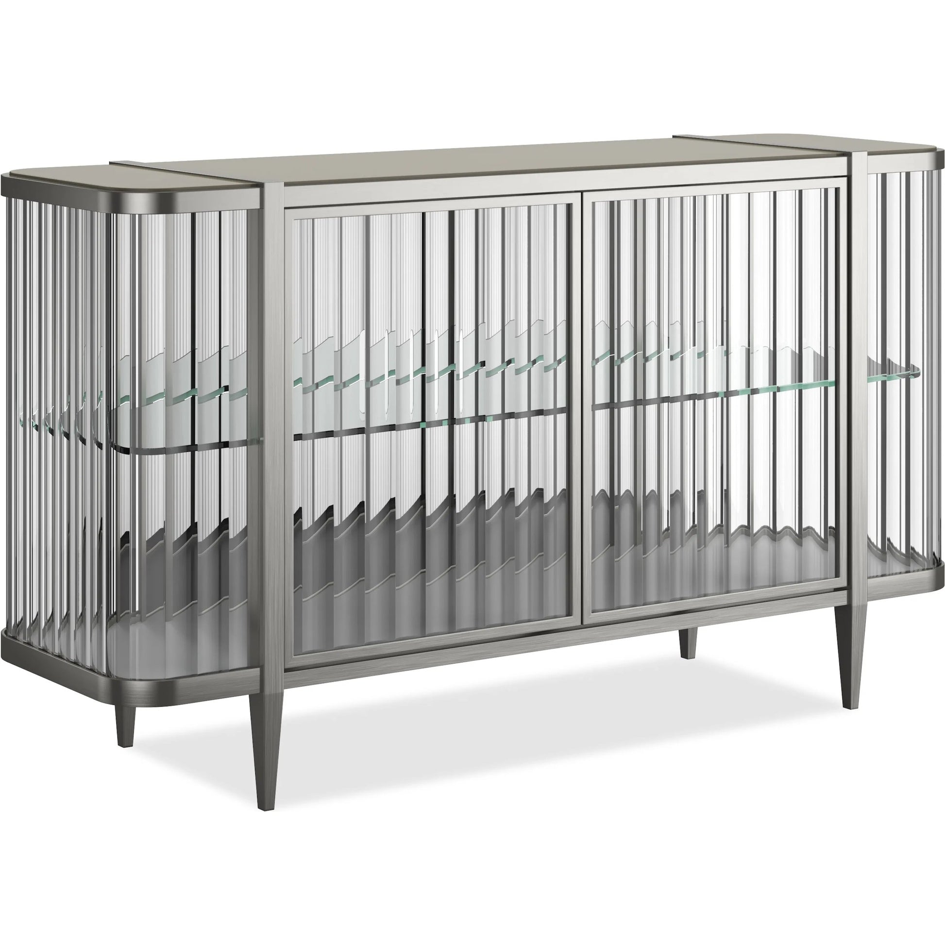 Stop and Stare Console by Caracole. Made from metal, glass, acrylic in a modern style.