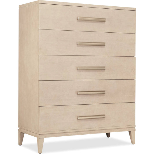 Westwood Five Drawer Chest by Hooker Furniture in light wood and polished limestone. Made from oak veneers in a unique style.