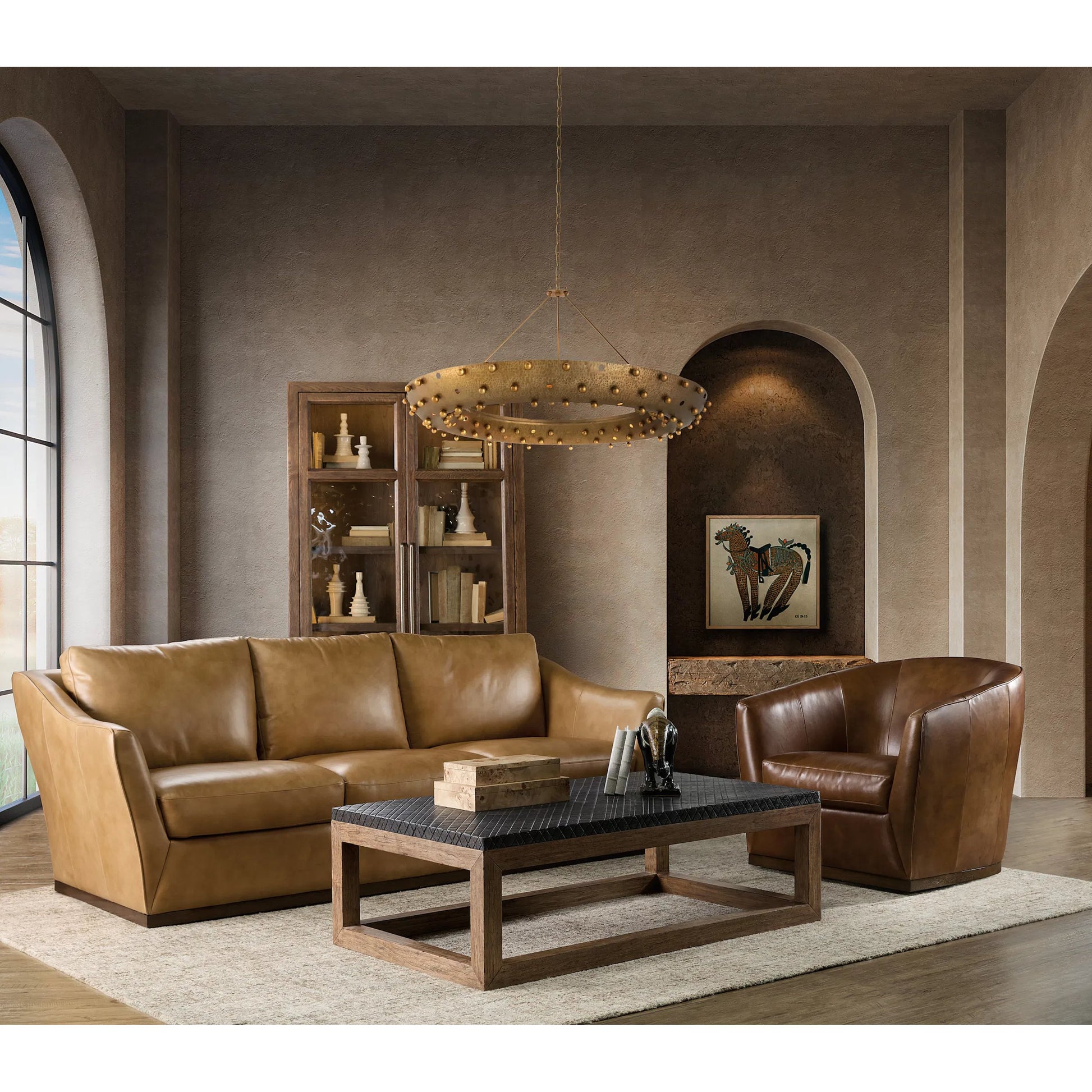 Fairfax Swivel Chair by Hooker Furniture in dark wood. Made from leather in a traditional style.