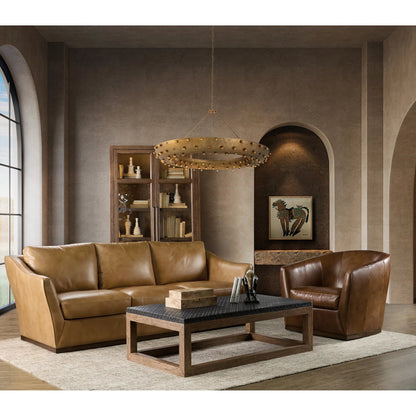 Fairfax Swivel Chair by Hooker Furniture in dark wood. Made from leather in a traditional style.