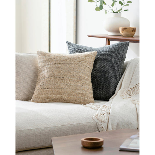 Oswin Pillow - 481536 by Surya in light beige, beige, tan. Made from front: 100% wool, back: 100% cotton in a modern style.