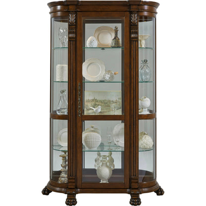 Curved End Curio by Pulaski Furniture in warm maple brown. Made from select hardwood solids, veneers in a traditional style.