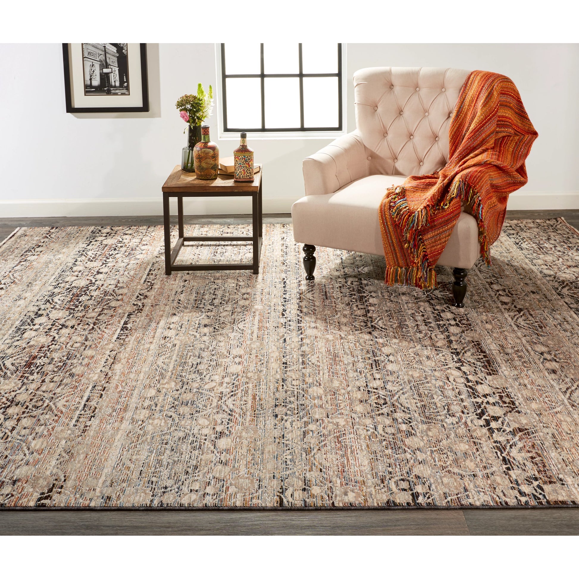 Caprio Transitional Damask Rug - 3961F by Feizy in gray, ivory, tan. Made from polyester, viscose in a unique style.