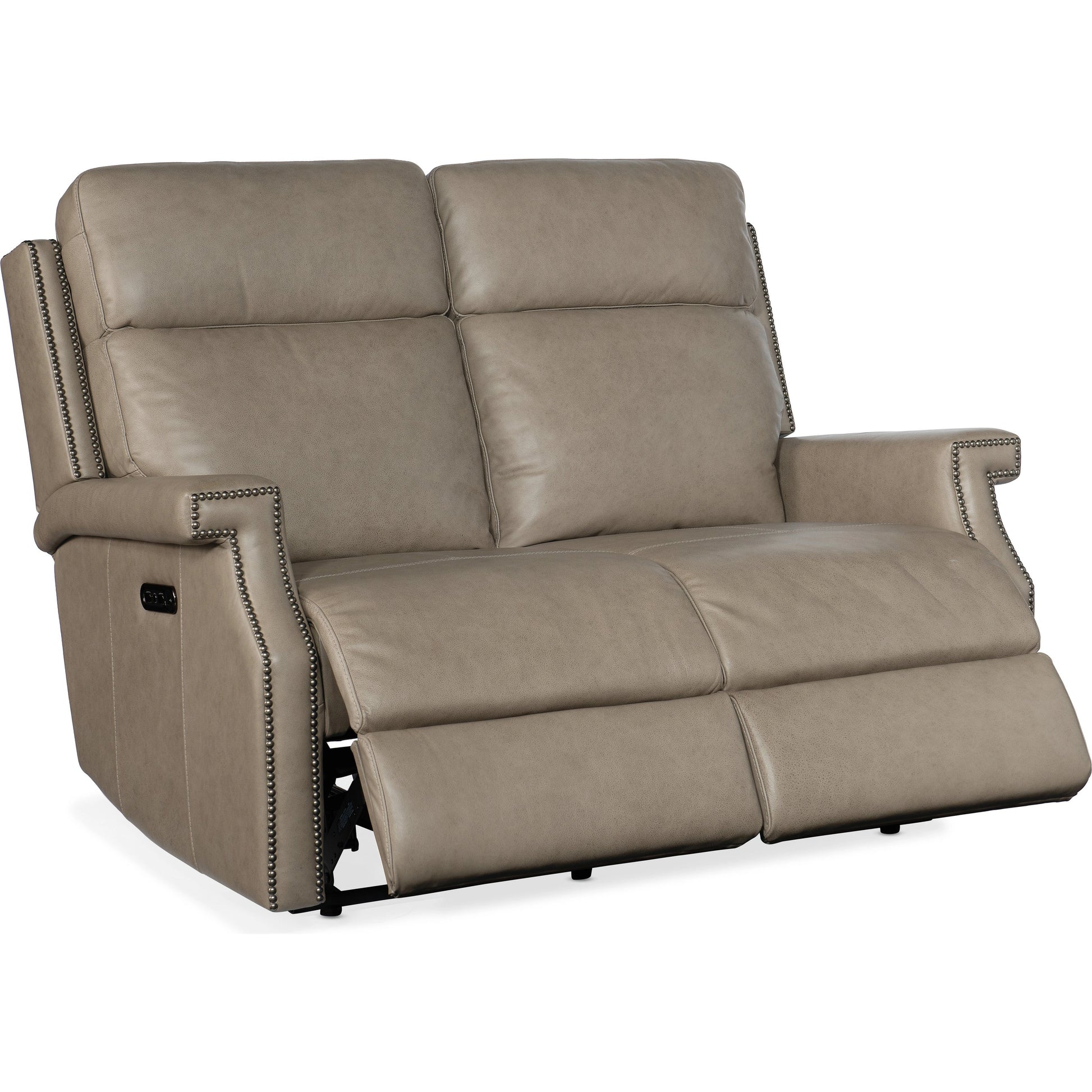 Vaughn Zero Gravity Loveseat by Hooker Furniture in shattered stone. Made from leather in a traditional style.