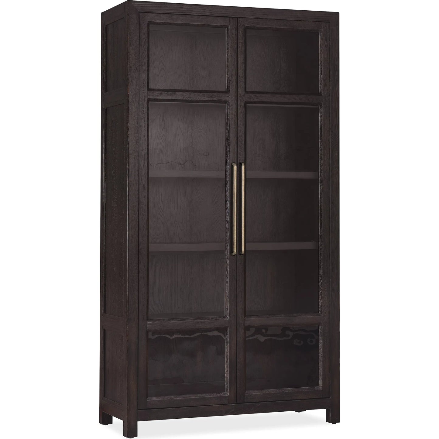 002 SI-2458474 | Primary Silo | Driftwood Display Cabinet by Hooker Furniture. Made from oak solids, oak veneers, seeded glass, fabric, 100% polyester in a transitional style.