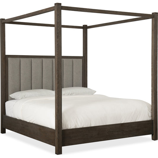 001 SI-1749279,SI-1749283 | Additional Silo | Jackson Poster Bed by Hooker Furniture in grey and smoky arabica, cleary cement. Made from white oak, pine knotty oak veneers with fabric in a traditional style.