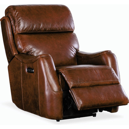 Harlan Zero Gravity Power Recliner w/Power Headrest by Hooker Furniture in carrington walnut. Made from leather in a traditional style.