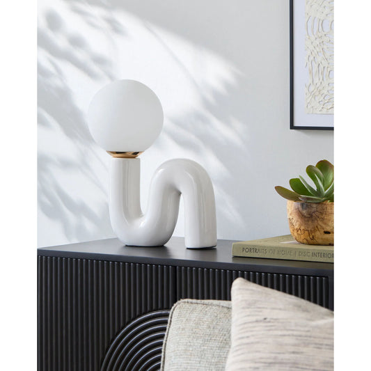 Oyri Accent Table Lamp by Livabliss in white and glazed. Made from ceramic, glass, polystyrene in a unique style.