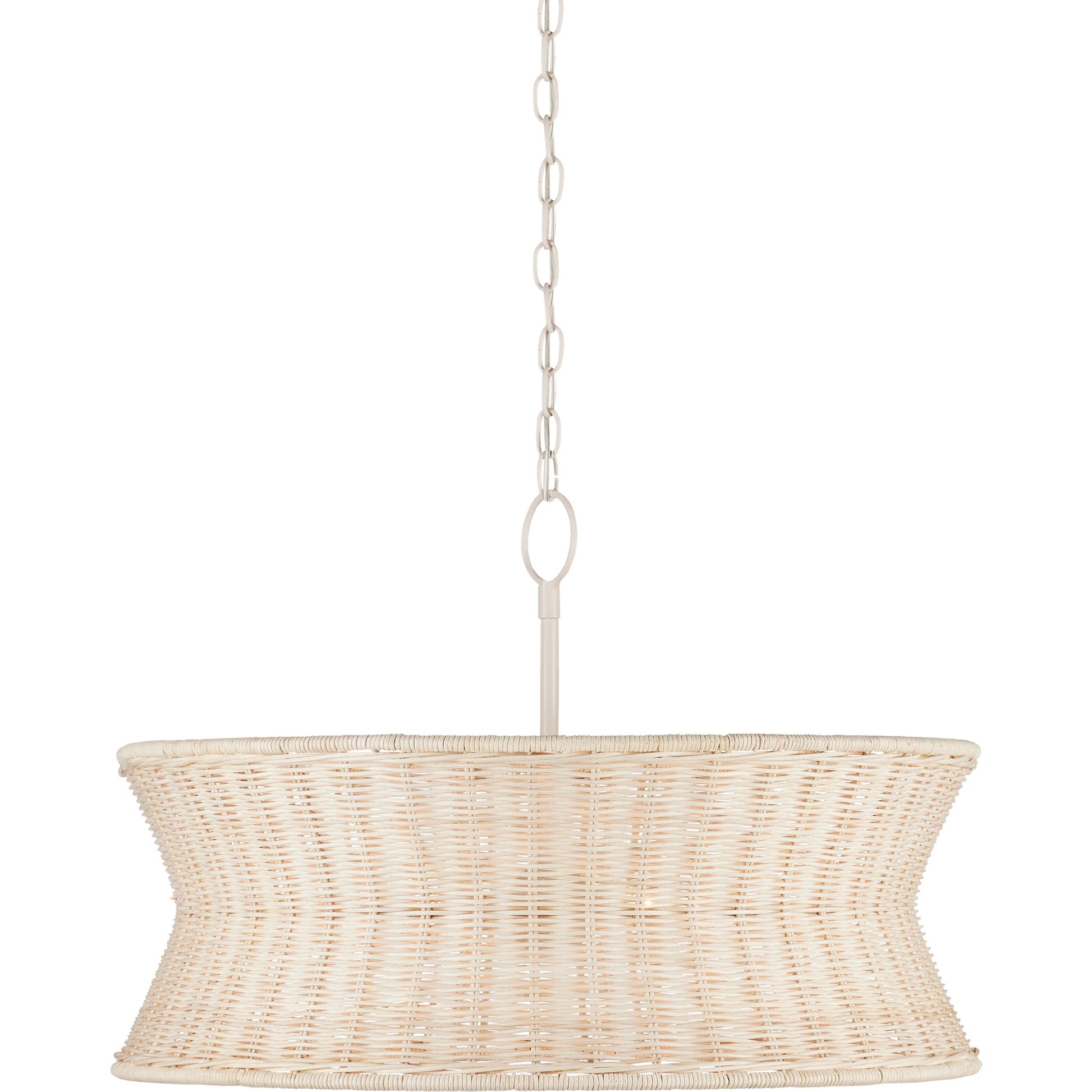 Phebe Chandelier by Currey and Company in bleached natural, vanilla. Made from rattan, wrought iron in a cottage & farmhouse style.
