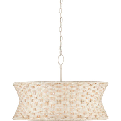 Phebe Chandelier by Currey and Company in bleached natural, vanilla. Made from rattan, wrought iron in a cottage & farmhouse style.