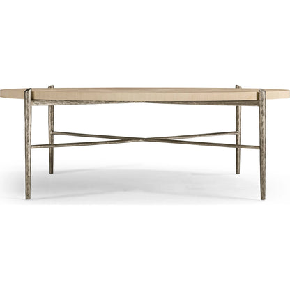 Tidepool Round Cocktail Table by Jonathan Charles in beige and natural dyed koto. Made from koto veneer, stainless steel in a transitional style.
