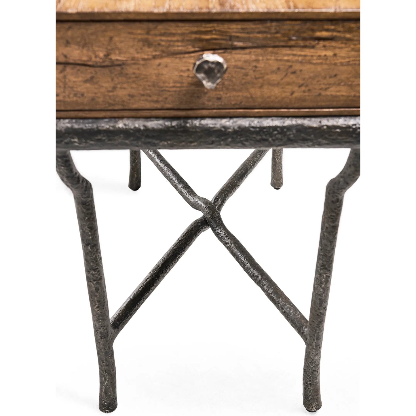 010 SI-2535721 | Closeup | Forge Iron Storage Side Table by Jonathan Charles in cast metal finish. Made from main aluminum in a unique style.