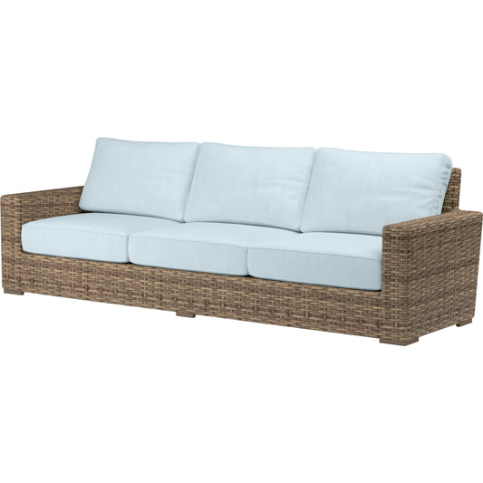 Havana Outdoor Sofa by Sunset West in tobacco. Made from resin wicker in a modern style.