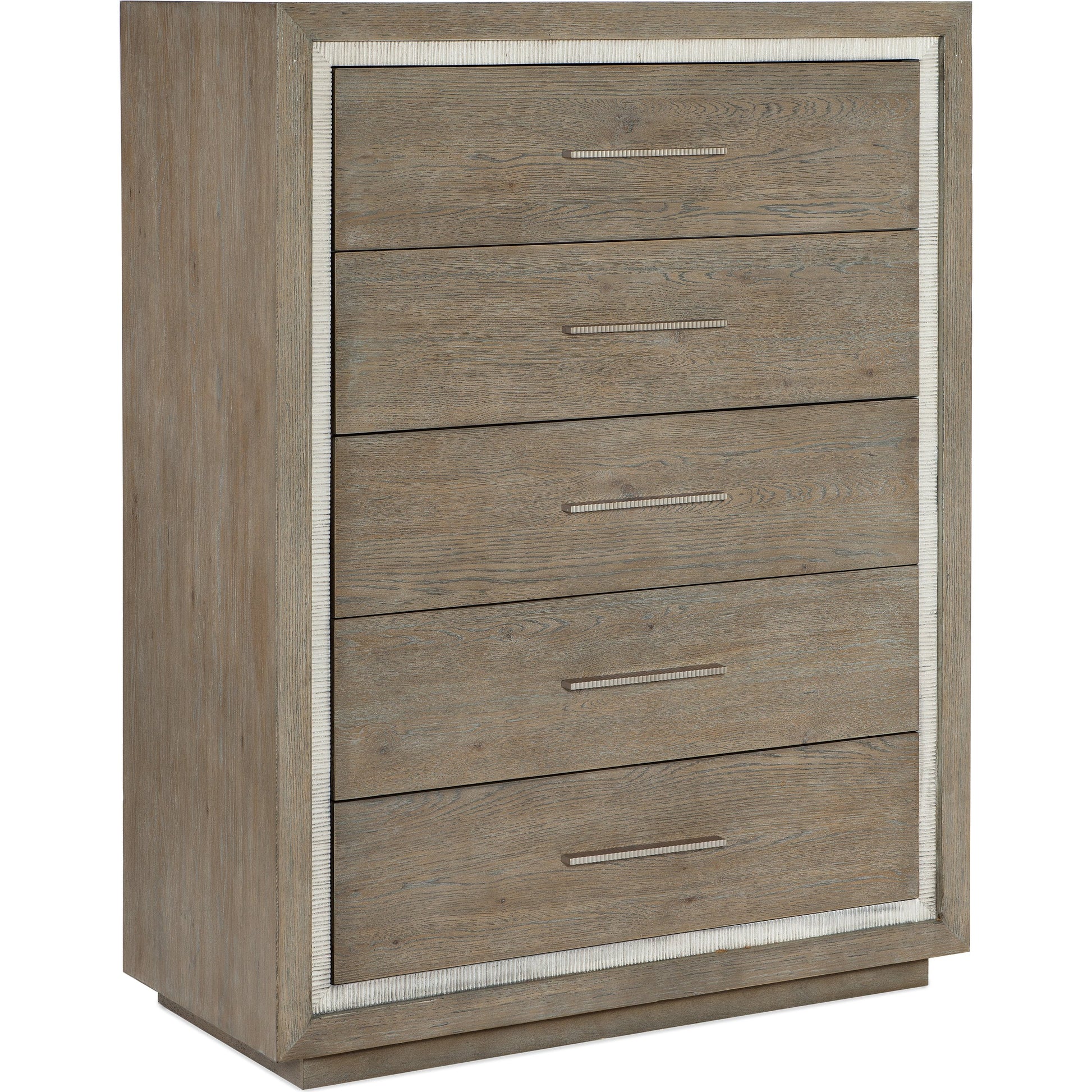Serenity Five Drawer Chest by Hooker Furniture in malibu, champagne. Made from oak veneers, cedar, resin, felt in a modern style.
