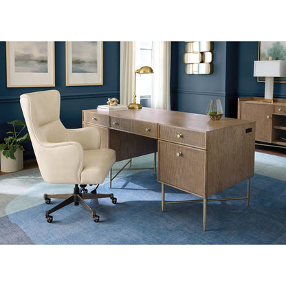 Lazzaro Executive Tilt Swivel Chair by Hooker Furniture in beige. Made from leather in a modern style.
