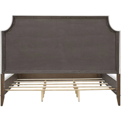 Asher Park Upholstered Bed by Pulaski Furniture in cloud, piano brown. Made from eucalyptus veneers in a modern style.