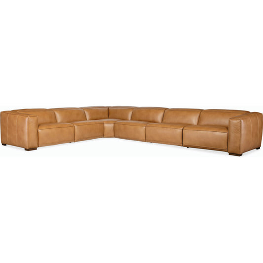 Fresco 6 Seat Power Recline Sectional by Hooker Furniture in brown. Made from leather in a traditional style.