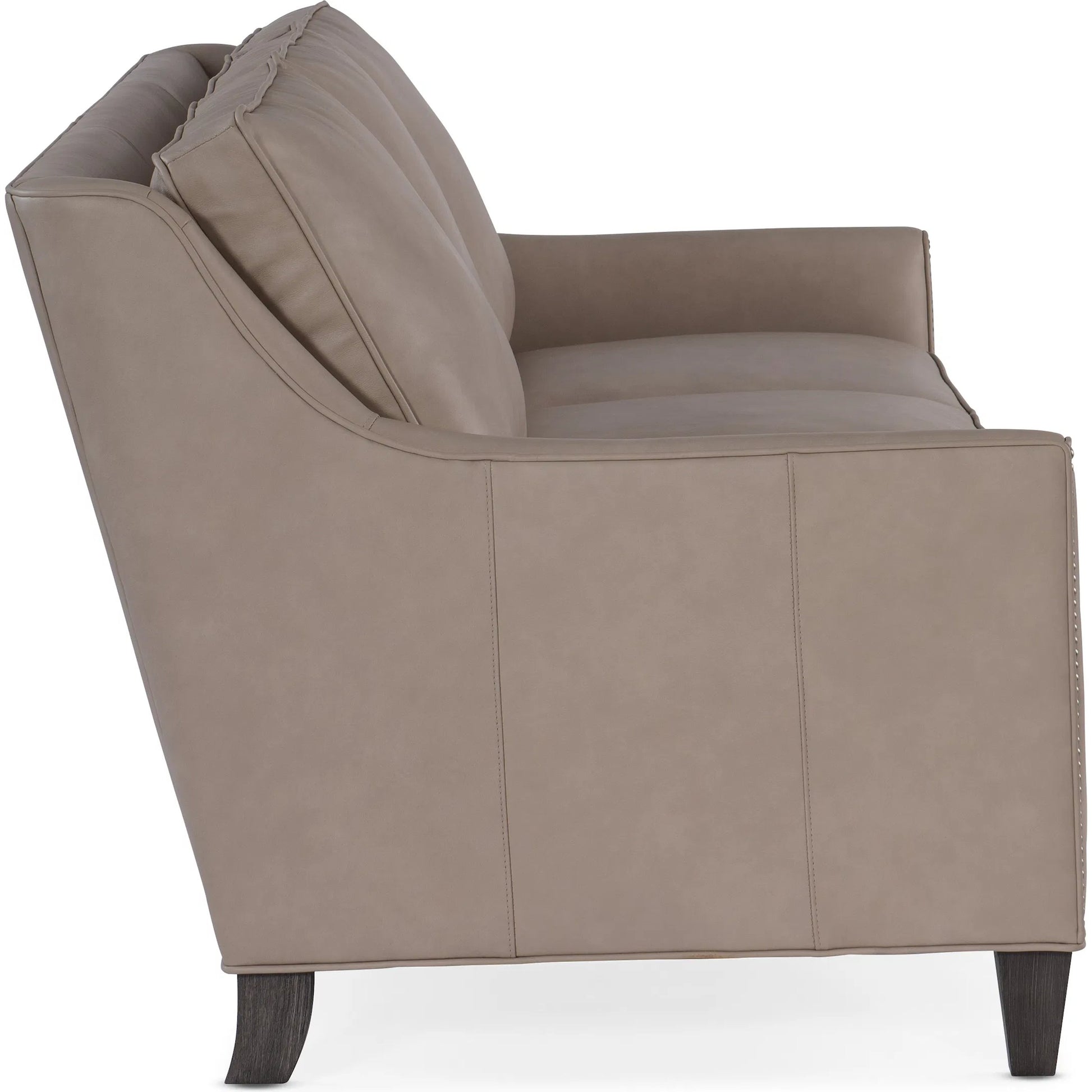 Christopher Sofa by Bradington-Young by Hooker Furniture in stone. Made from leather in a unique style.