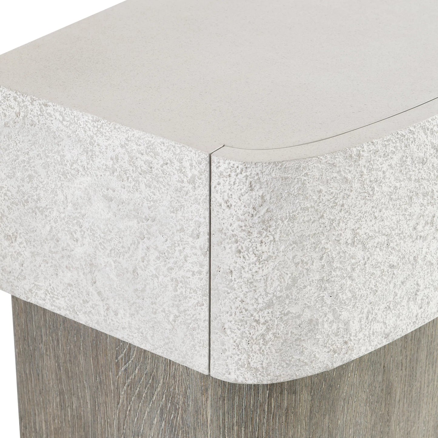 005 SI-2513387 | Closeup | Monolith Nightstand by Bernhardt in millstone, puma. Made from faux stone, wood in a transitional style.