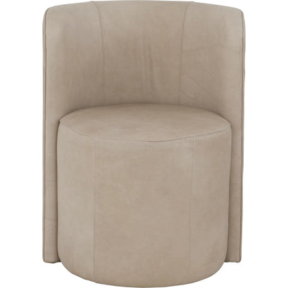 Aristotle Barrell Back Dining Chair by Fairfield Chair in tan and pottery. Made from rubberwood solids in a unique style.