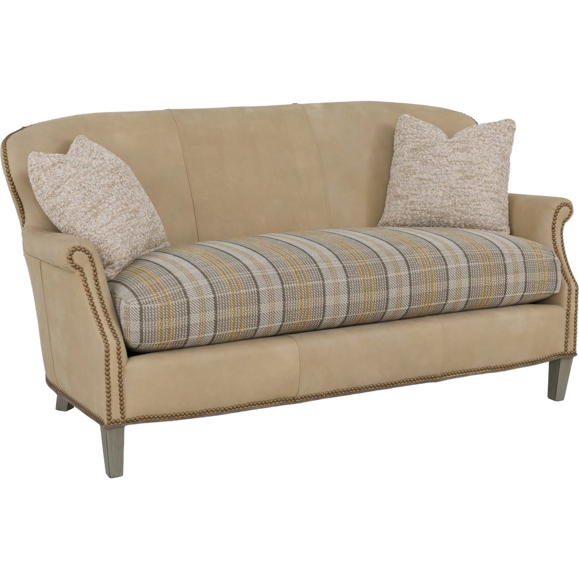 Oxford Loveseat by Fairfield Chair in tan and mink. Made from beech solids in a unique style.