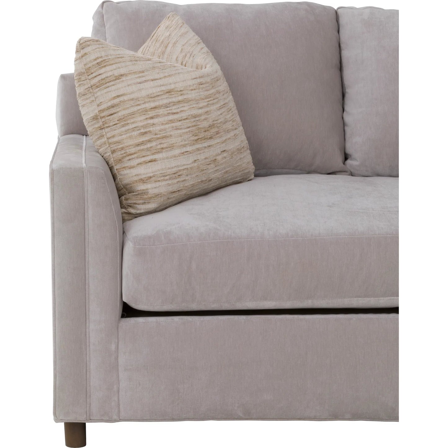 006 SI-2636143 | Closeup | Enzo Sofa w/2 Beach Contrast Pillows by Fairfield Chair in grey and platinum. Made from beech solids in a unique style.