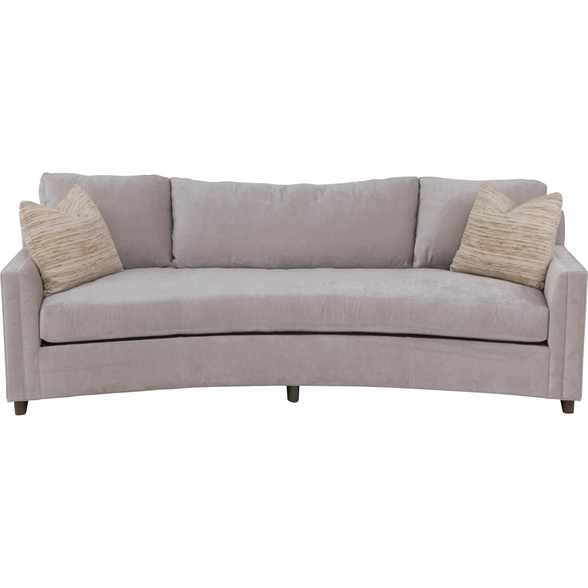 Enzo Sofa w/2 Beach Contrast Pillows by Fairfield Chair in grey and platinum. Made from beech solids in a unique style.