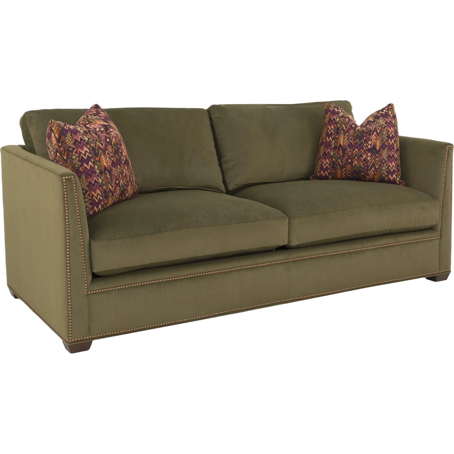 000 SI-2636144 | Primary Silo | Chesterfield Sofa w/2 Contrast Pillows by Fairfield Chair in green and olive. Made from beech solids in a unique style.