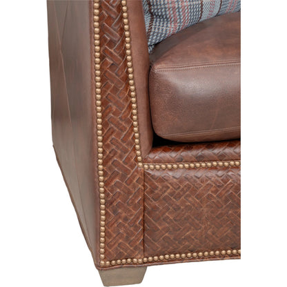 Chesterfield Sofa by Fairfield Chair in brown and caramel. Made from beech solids in a unique style.