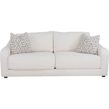 Hollis Sofa by Fairfield Chair in cream and white. Made from beech solids in a unique style.