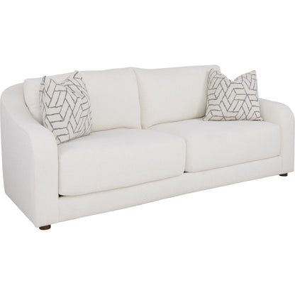 Hollis Sofa by Fairfield Chair in cream and white. Made from beech solids in a unique style.