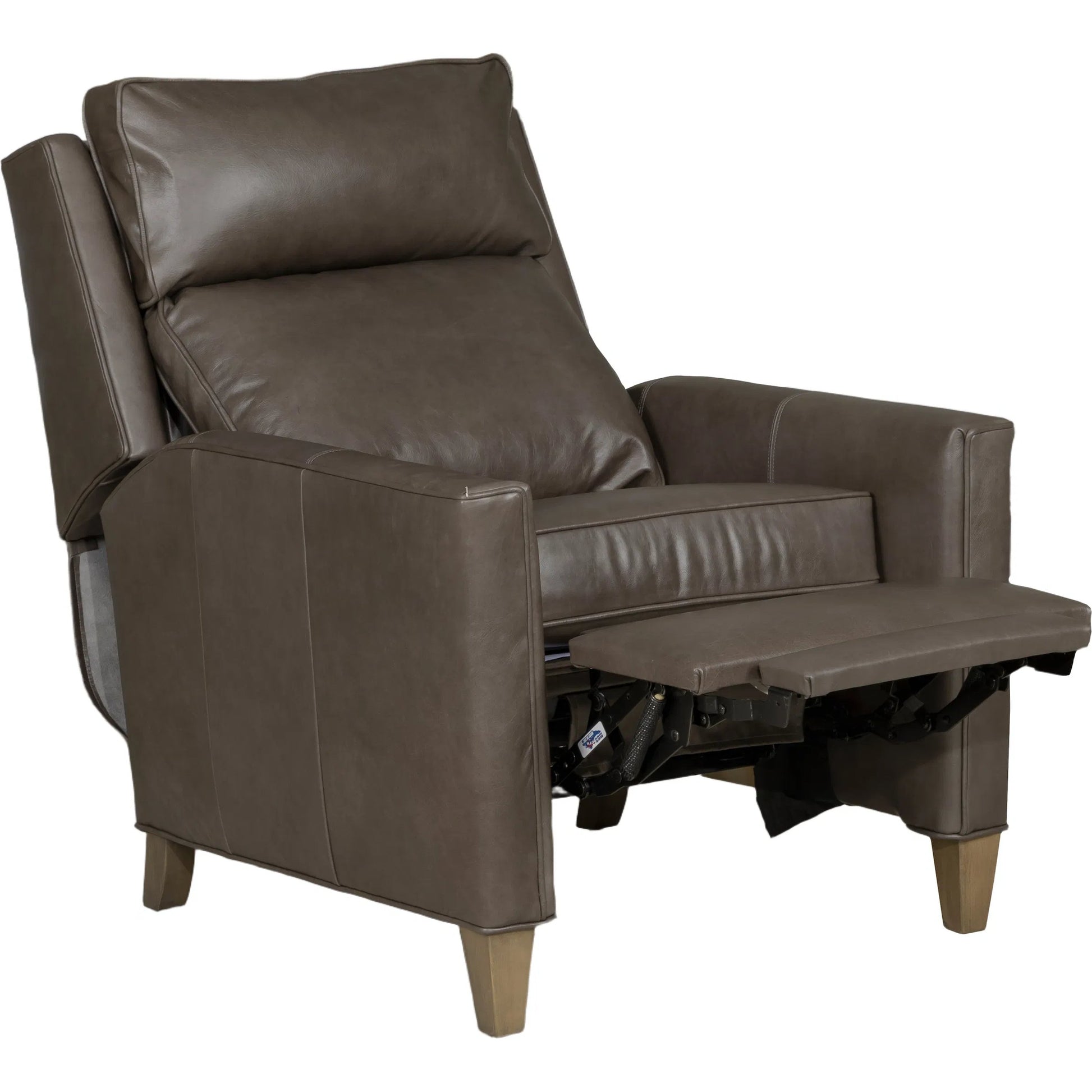 Beth Page Manual Push Back Recliner by Fairfield Chair in dark brown. Made from beech solids in a unique style.