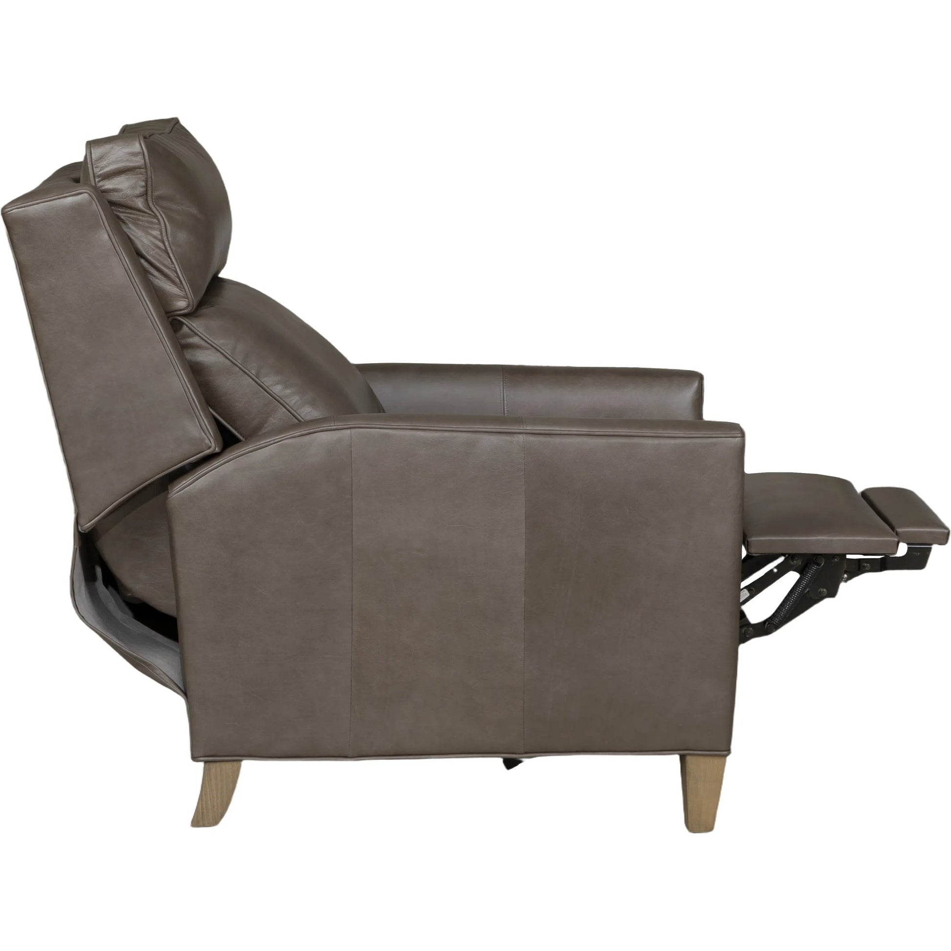 Beth Page Manual Push Back Recliner by Fairfield Chair in dark brown. Made from beech solids in a unique style.