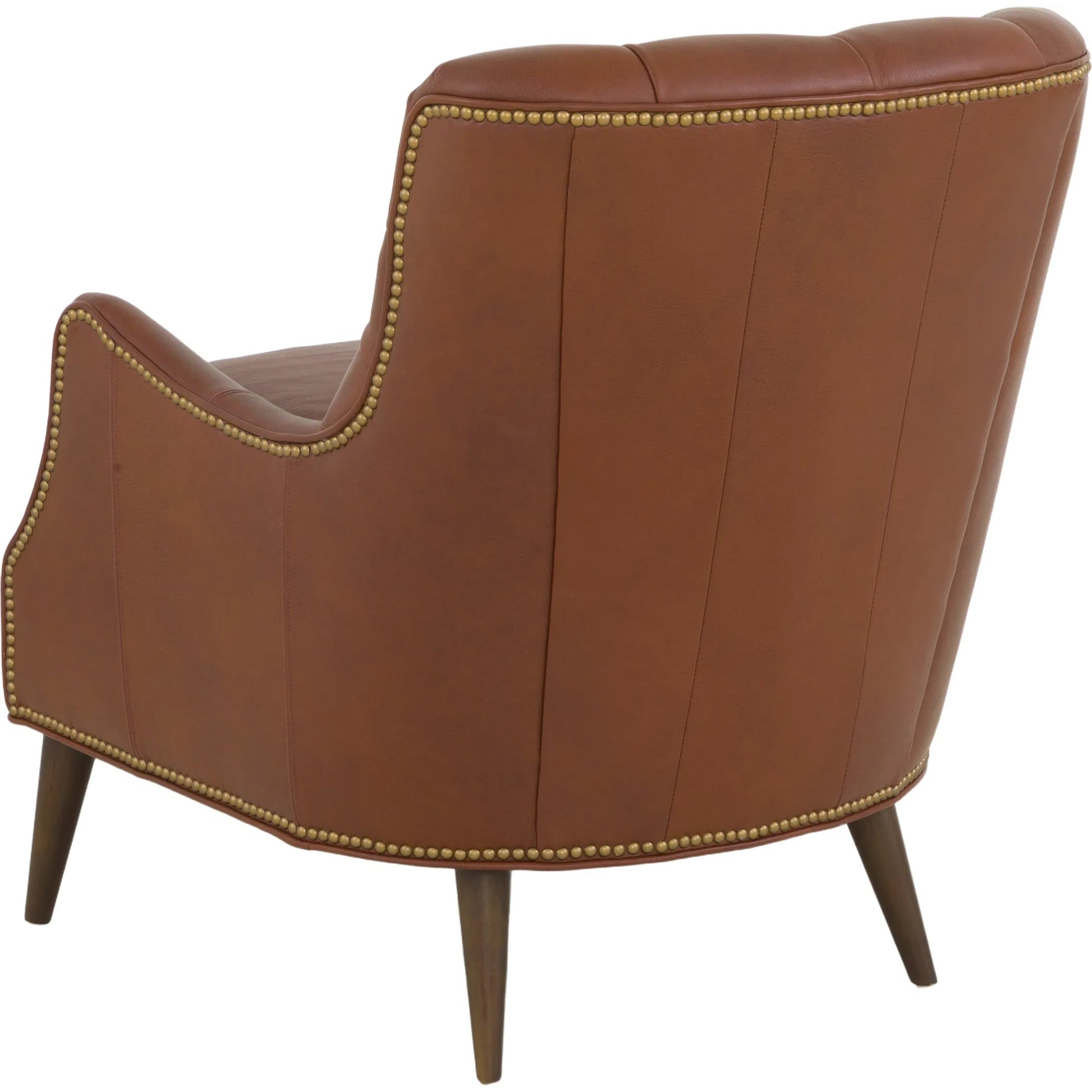 Arnold Tufted Lounge Chair by Fairfield Chair in brown and sycamore. Made from beech solids in a unique style.