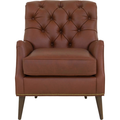Arnold Tufted Lounge Chair by Fairfield Chair in brown and sycamore. Made from beech solids in a unique style.
