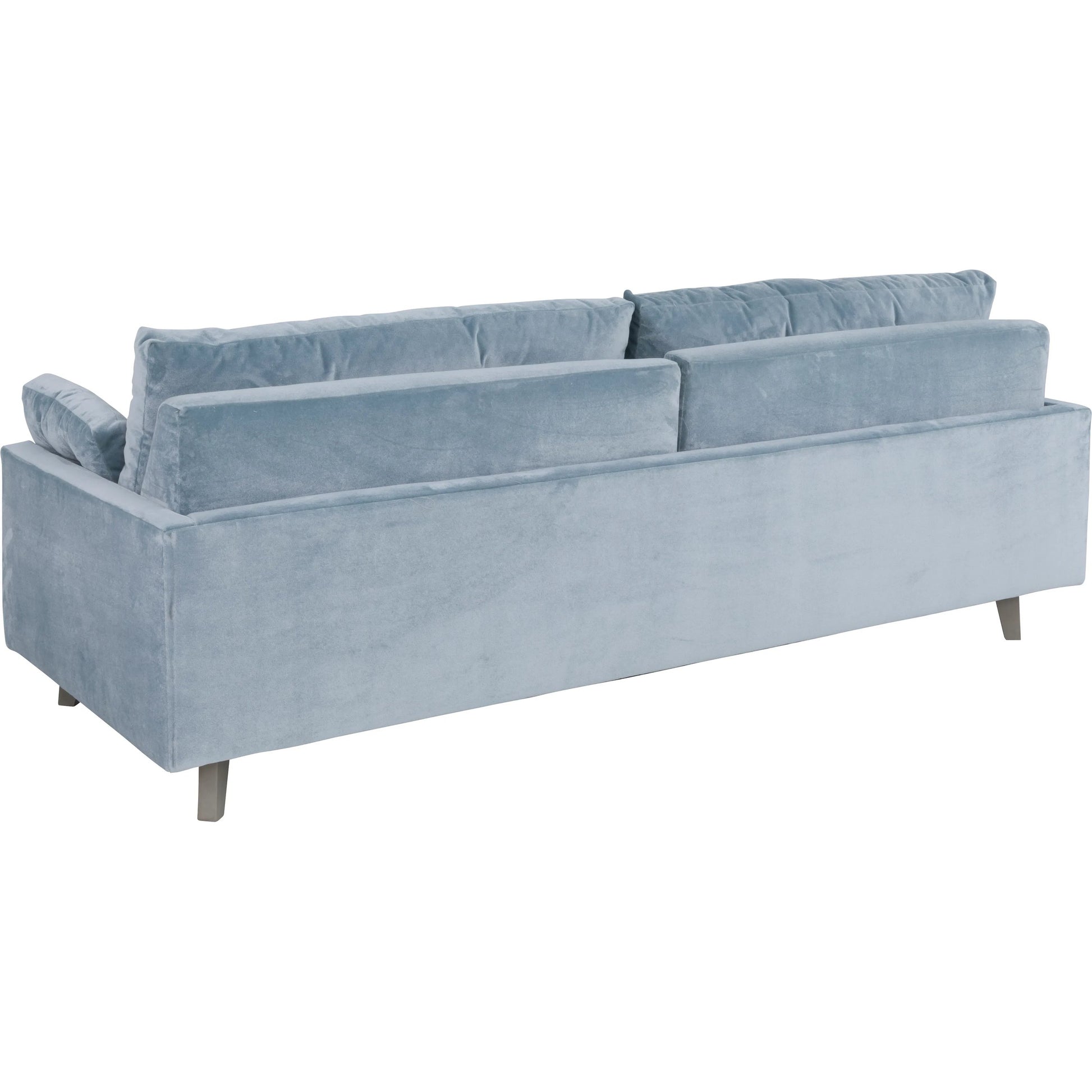Libby Langdon Atterbury Sofa by Fairfield Chair in blue and mist. Made from beech solids in a unique style.