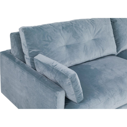 Libby Langdon Atterbury Sofa by Fairfield Chair in blue and mist. Made from beech solids in a unique style.