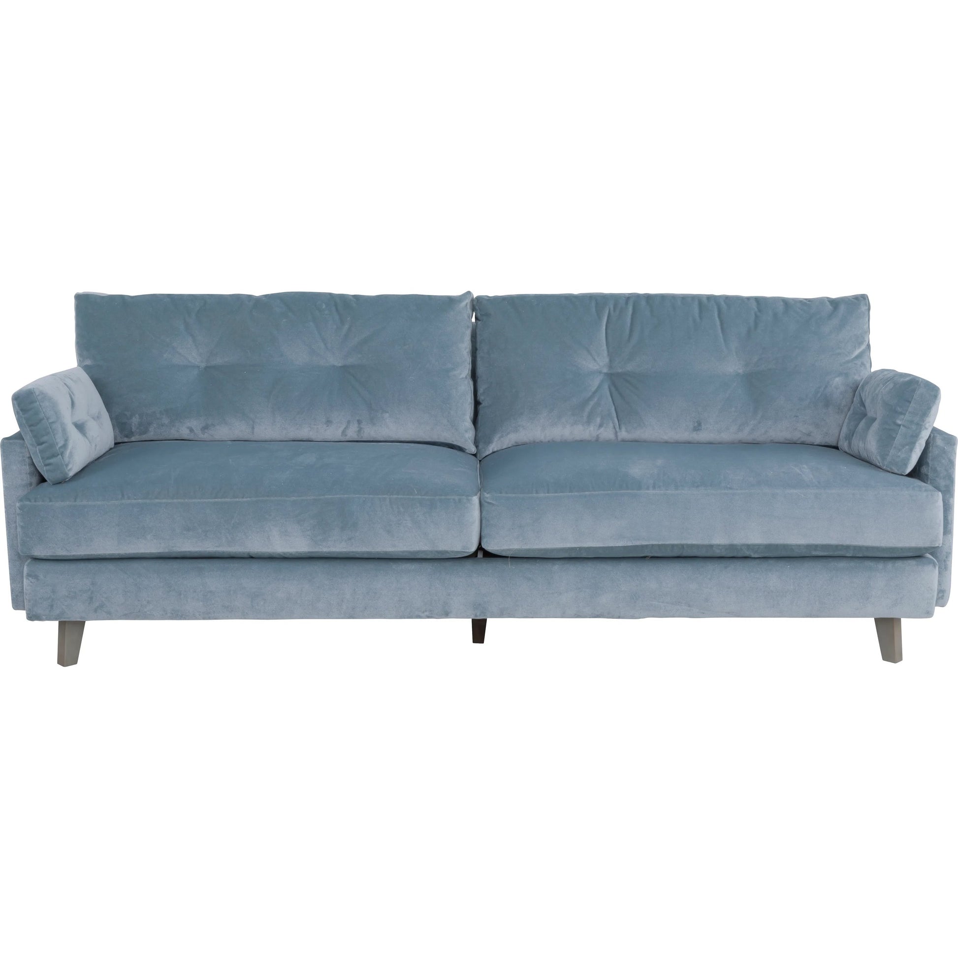 Libby Langdon Atterbury Sofa by Fairfield Chair in blue and mist. Made from beech solids in a unique style.