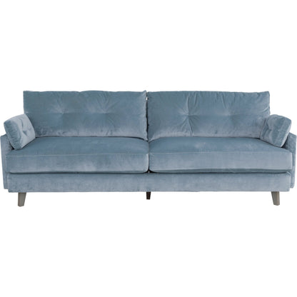 Libby Langdon Atterbury Sofa by Fairfield Chair in blue and mist. Made from beech solids in a unique style.