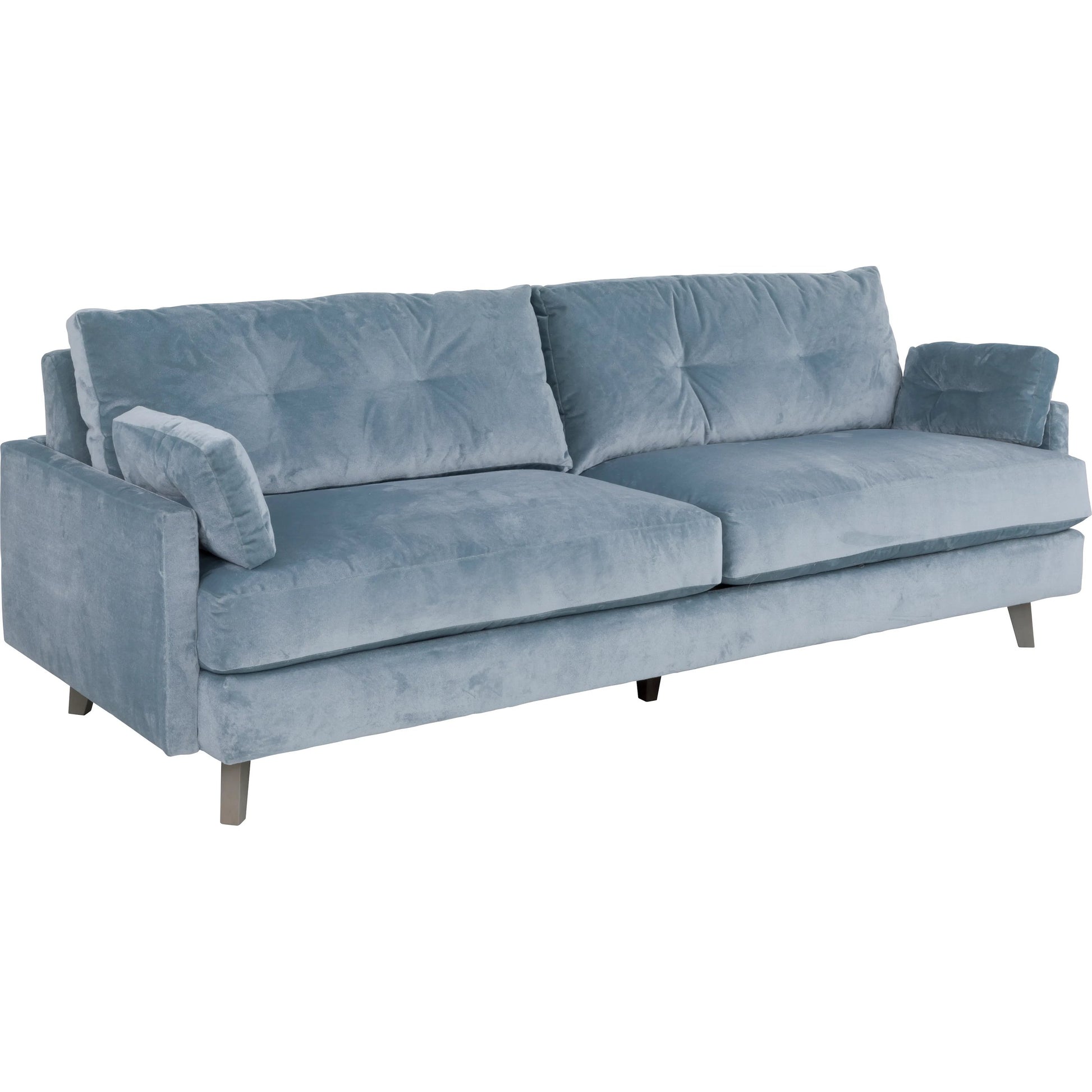 Libby Langdon Atterbury Sofa by Fairfield Chair in blue and mist. Made from beech solids in a unique style.