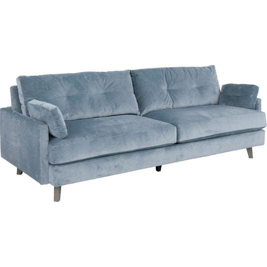 Libby Langdon Atterbury Sofa by Fairfield Chair in blue and mist. Made from beech solids in a unique style.