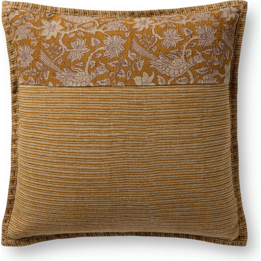 PLL0199 Pillow by Loloi in mustard. Made from 100% linen in a unique style.