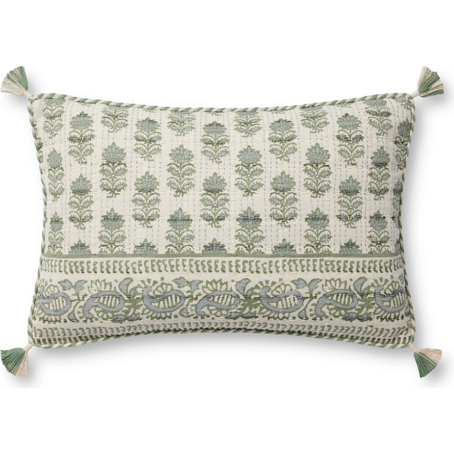 001 SI-2156851,SI-2156852 | Primary Silo | PLL0113 Pillow by Loloi in sage, ivory. Made from 100% cotton in a modern style.
