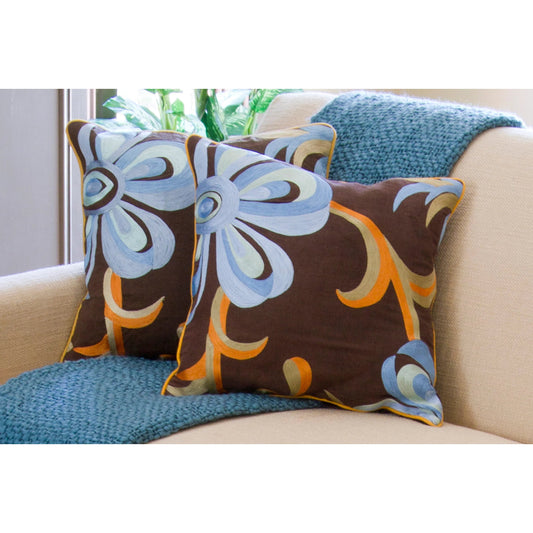 P-0201 by Surya in chocolate, sky blue, slate, sea foam, burnt orange, moss. Made from unique in a traditional style.