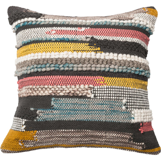 P0094 Pillow by Loloi in multi. Made from 60% wool, 30% cotton, 10% hosery chindi in a eclectic & global style.