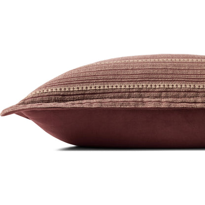 PCJ0023 Wine Pillow by Chris Loves Julia x Loloi in wine, natural. Made from 100% cotton in a modern style.