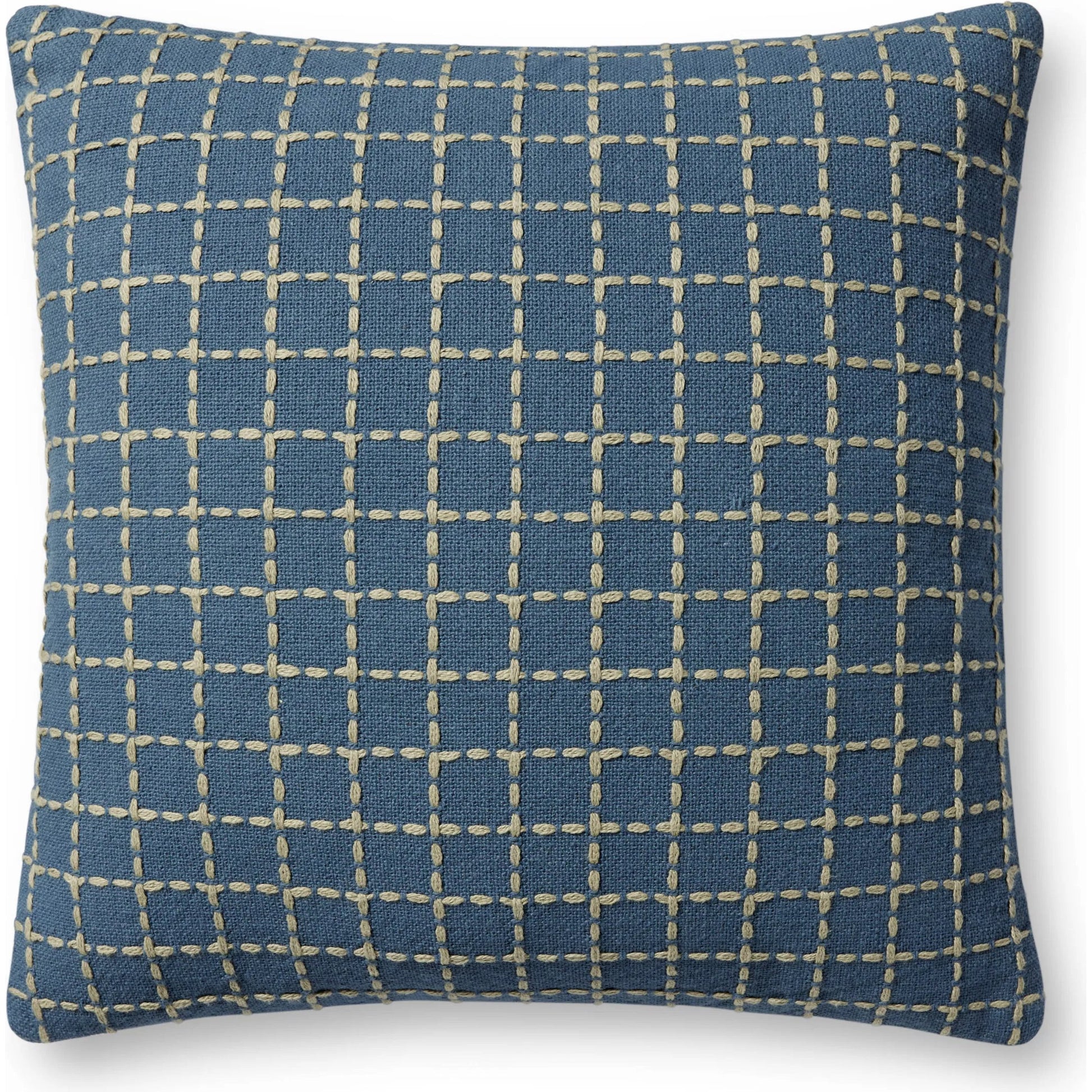 PJS0017 Blue Pillow by Jean Stoffer x Loloi in blue, green. Made from 100% cotton in a traditional style.