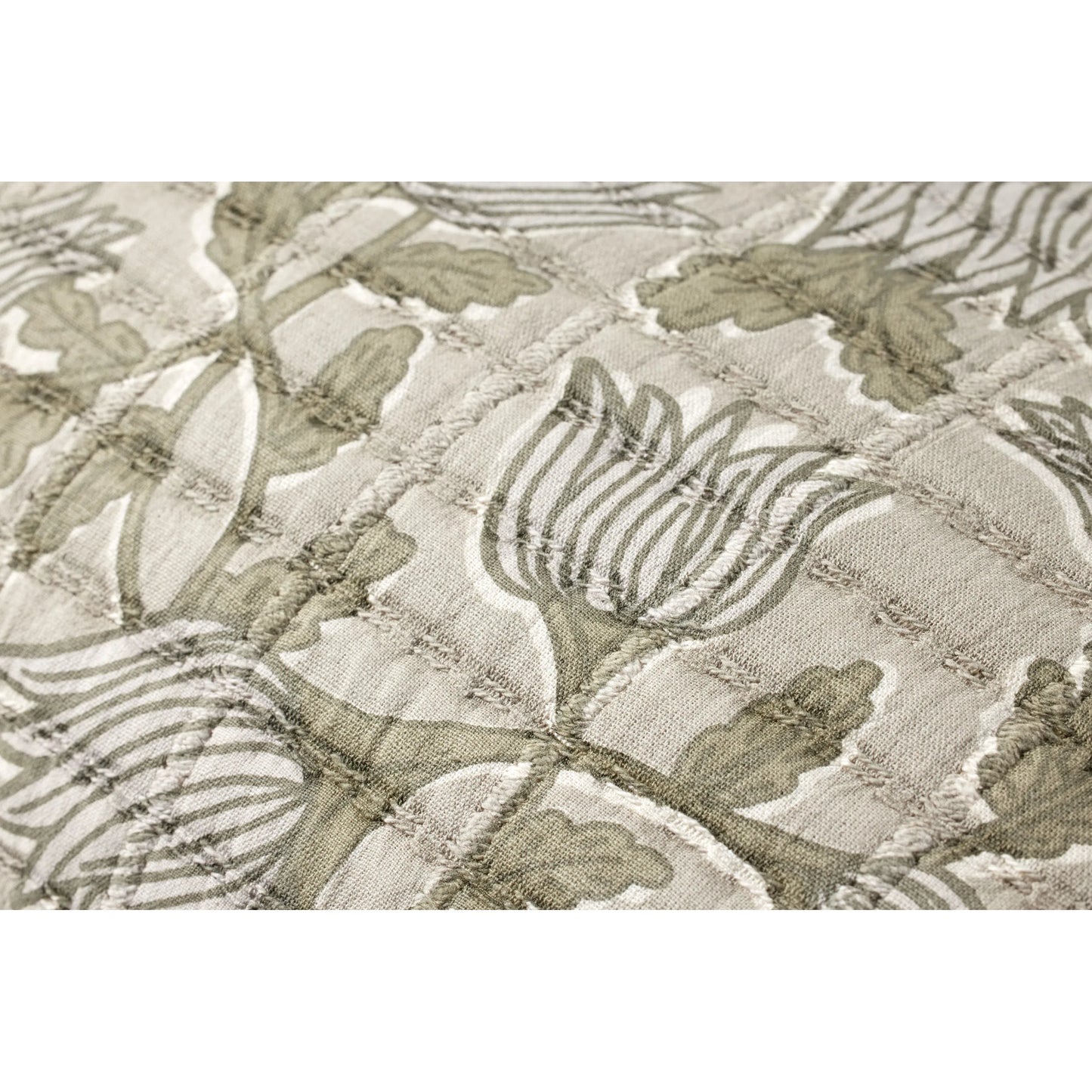 003 SI-2352108,SI-2352109 | Closeup | PJS0023 Pillow by Jean Stoffer x Loloi in natural, sage. Made from 100% cotton in a traditional style.