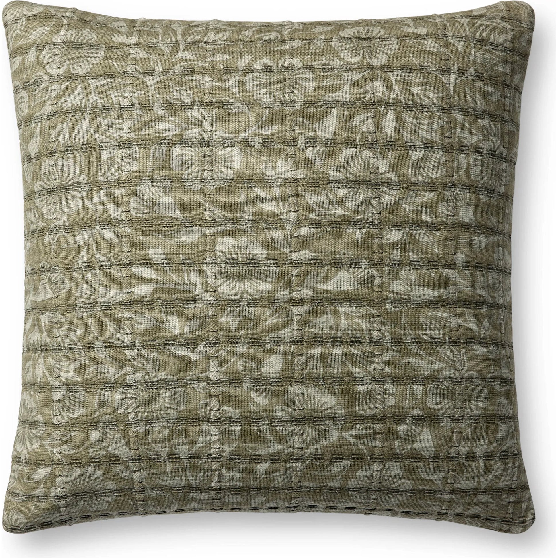 PJS0024 Pillow by Jean Stoffer x Loloi in green, grey. Made from 100% cotton in a traditional style.