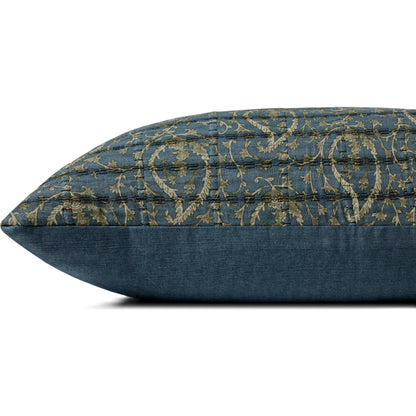 PJS0025 Pillow by Jean Stoffer x Loloi in blue, green. Made from 100% cotton in a traditional style.